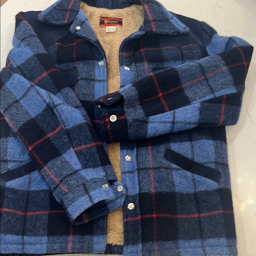 Vintage Bay plaid suede/wool/sherpa coat